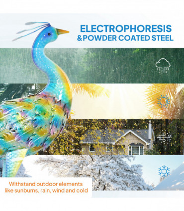 Outsunny Peacock Garden Statue, Metal Garden Gift with Stakes, Multi-Colour