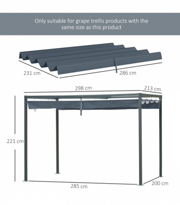 Outsunny Pergola Sun Shade Cover Roof Replacement for 3 x 2.15m Pergola, Grey
