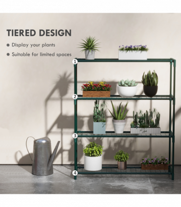 Outsunny Plant Stand, 4-Tier Planter Holder Flower Display Rack, Dark Green