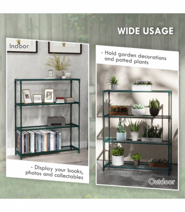 Outsunny Plant Stand, 4-Tier Planter Holder Flower Display Rack, Dark Green