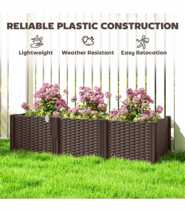 Outsunny Plastic Planter Box Kit, Modular Raised Bed for Flowers, Herbs
