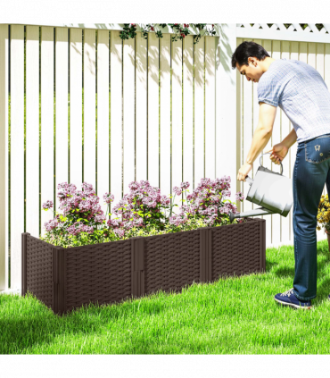 Outsunny Plastic Planter Box Kit, Modular Raised Bed for Flowers, Herbs