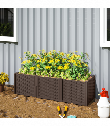 Outsunny Plastic Planter Box Kit, Modular Raised Bed for Flowers, Herbs