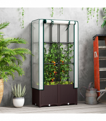 Outsunny Plastic Vegetable Planter with Trellis, 80 x 40 x 140 cm