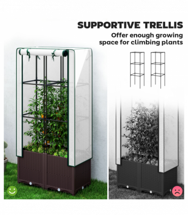 Outsunny Plastic Vegetable Planter with Trellis, 80 x 40 x 140 cm