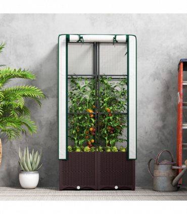 Outsunny Plastic Vegetable Planter with Trellis, 80 x 40 x 140 cm