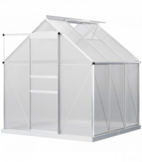 Outsunny Polycarbonate Walk-in Garden Greenhouse w/ Sliding Door Silver Tone