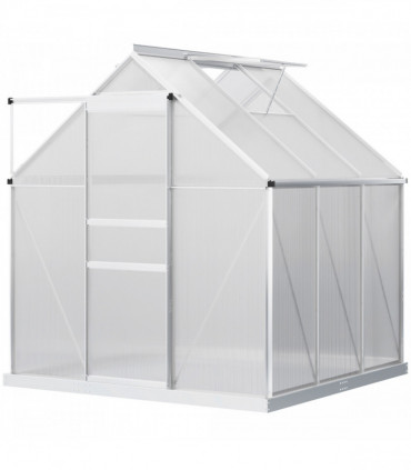 Outsunny Polycarbonate Walk-in Garden Greenhouse w/ Sliding Door Silver Tone
