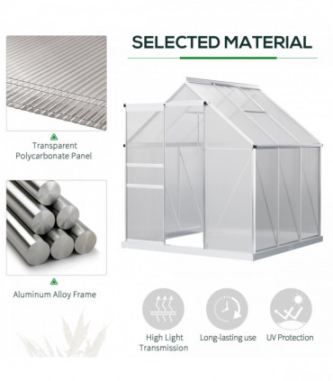 Outsunny Polycarbonate Walk-in Garden Greenhouse w/ Sliding Door Silver Tone