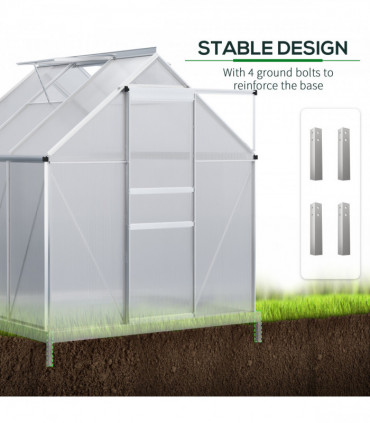 Outsunny Polycarbonate Walk-in Garden Greenhouse w/ Sliding Door Silver Tone