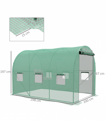 Outsunny Polytunnel Green House with Sprinkler System, Wide Door, 3 x 2m