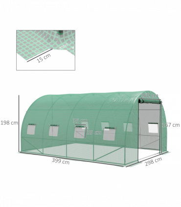 Outsunny Polytunnel Green House with Sprinkler System, Wide Door, 4 x 3(m)