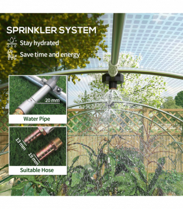 Outsunny Polytunnel Green House with Sprinkler System, Wide Door, 4 x 3(m)