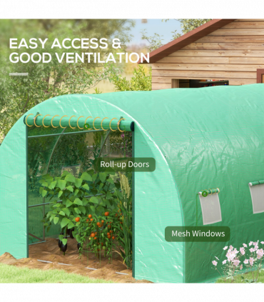 Outsunny Polytunnel Green House with Sprinkler System, Wide Door, 4 x 3(m)