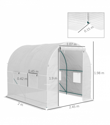 Outsunny Polytunnel Greenhouse Outdoor Grow House Roll Up Door Windows 2x2.5m