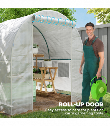 Outsunny Polytunnel Greenhouse Outdoor Grow House Roll Up Door Windows 2x2.5m