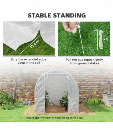 Outsunny Polytunnel Greenhouse Outdoor Grow House Roll Up Door Windows 2x2.5m