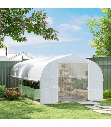 Outsunny Polytunnel Greenhouse W/ Roll-up Sidewalls, Mesh Door, 6 x 3 x 2m