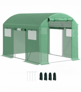 Outsunny Polytunnel Greenhouse with 3 Roll-up Doors, 3 x 2 x 2m, Green
