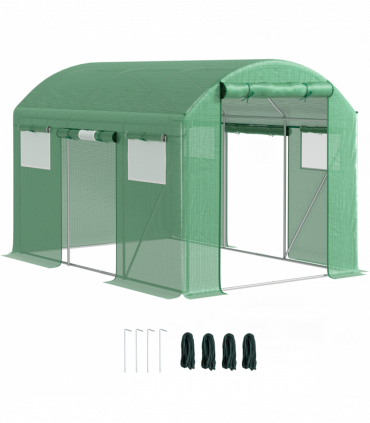Outsunny Polytunnel Greenhouse with 3 Roll-up Doors, 3 x 2 x 2m, Green