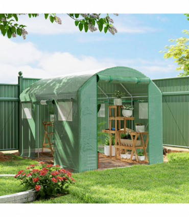 Outsunny Polytunnel Greenhouse with 3 Roll-up Doors, 3 x 2 x 2m, Green