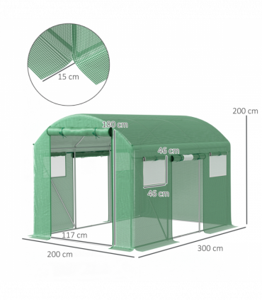Outsunny Polytunnel Greenhouse with 3 Roll-up Doors, 3 x 2 x 2m, Green