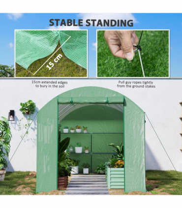 Outsunny Polytunnel Greenhouse with 3 Roll-up Doors, 3 x 2 x 2m, Green