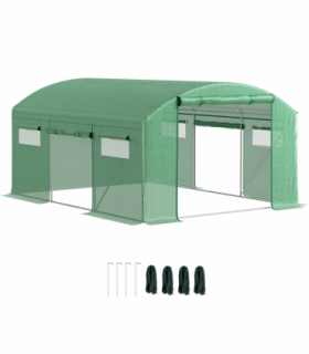 Outsunny Polytunnel Greenhouse with 3 Roll-up Doors, 4 x 3 x 2m, Green
