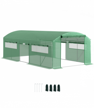 Outsunny Polytunnel Greenhouse with 3 Roll-up Doors, 6 x 3 x 2m, Green