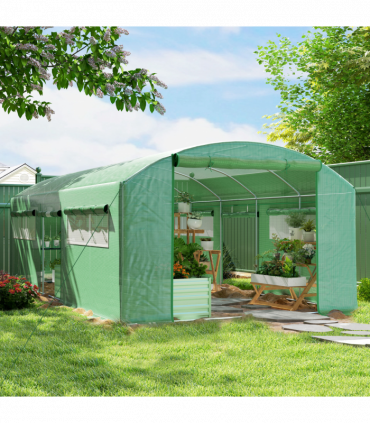 Outsunny Polytunnel Greenhouse with 3 Roll-up Doors, 6 x 3 x 2m, Green