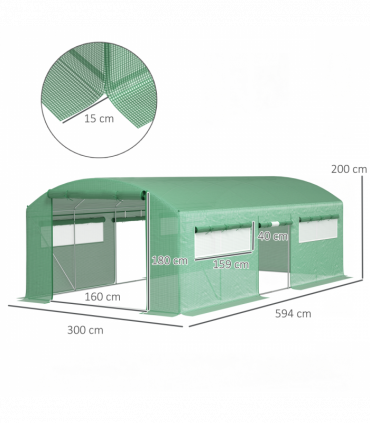 Outsunny Polytunnel Greenhouse with 3 Roll-up Doors, 6 x 3 x 2m, Green