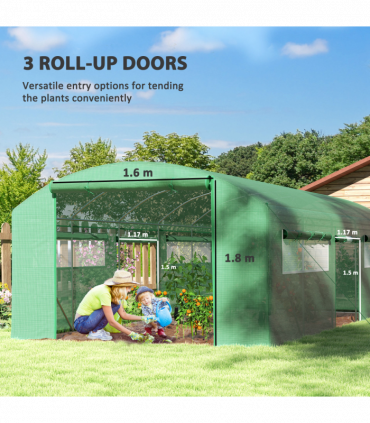Outsunny Polytunnel Greenhouse with 3 Roll-up Doors, 6 x 3 x 2m, Green