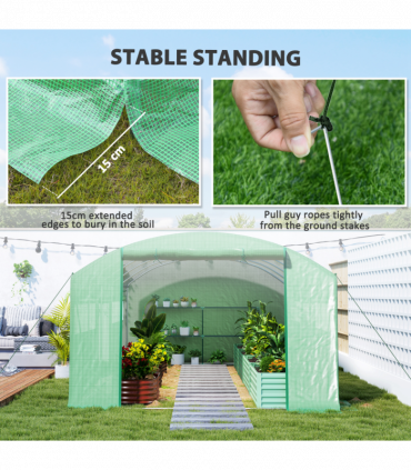 Outsunny Polytunnel Greenhouse with 3 Roll-up Doors, 6 x 3 x 2m, Green