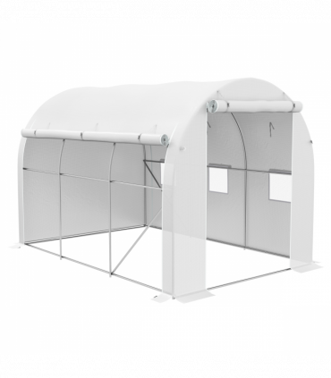 Outsunny Polytunnel Greenhouse with PE Cover, Galvanised Steel Frame, White