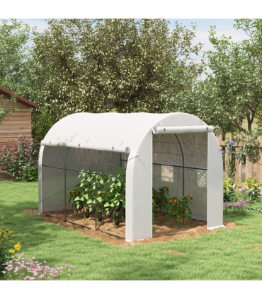 Outsunny Polytunnel Greenhouse with PE Cover, Galvanised Steel Frame, White