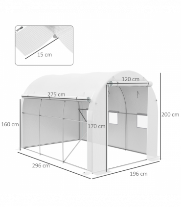 Outsunny Polytunnel Greenhouse with PE Cover, Galvanised Steel Frame, White