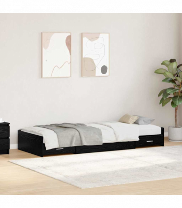 Storage Bed Frame with Drawer Black Oak 90 x 200 cm Engineered wood