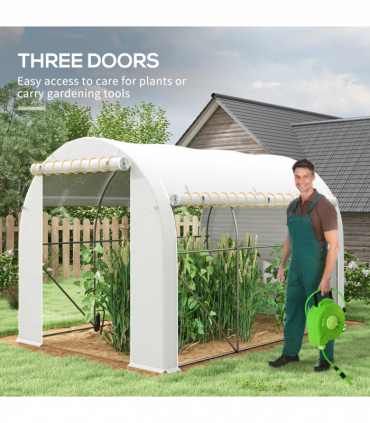 Outsunny Polytunnel Greenhouse with PE Cover, Galvanised Steel Frame, White