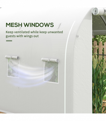 Outsunny Polytunnel Greenhouse with PE Cover, Galvanised Steel Frame, White