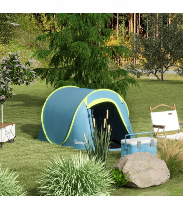 Outsunny Pop up Camping Tent for 2 Man, 2000mm Waterproof with Carry Bag, Blue