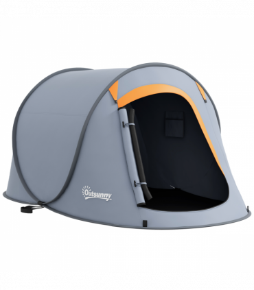 Outsunny Pop up Camping Tent for 2 Man, 2000mm Waterproof with Carry Bag, Grey
