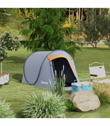 Outsunny Pop up Camping Tent for 2 Man, 2000mm Waterproof with Carry Bag, Grey