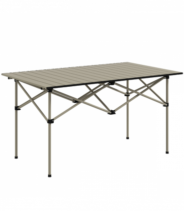Outsunny Portable Camping Table with Roll Up Top, Khaki