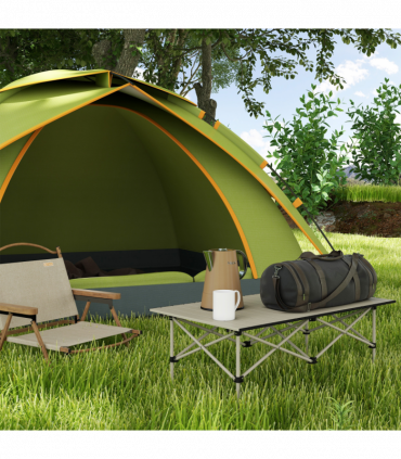 Outsunny Portable Camping Table with Roll Up Top, Khaki