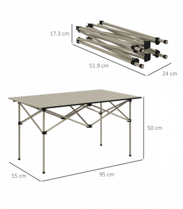 Outsunny Portable Camping Table with Roll Up Top, Khaki