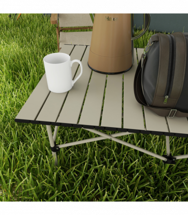 Outsunny Portable Camping Table with Roll Up Top, Khaki
