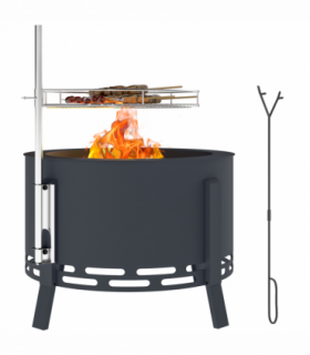 Outsunny Portable Fire Pit, 58 cm Round Firepit with Grill Grate, Black