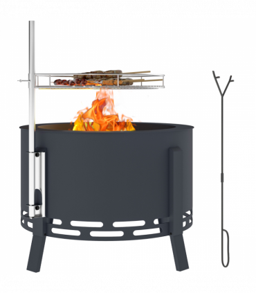 Outsunny Portable Fire Pit, 58 cm Round Firepit with Grill Grate, Black