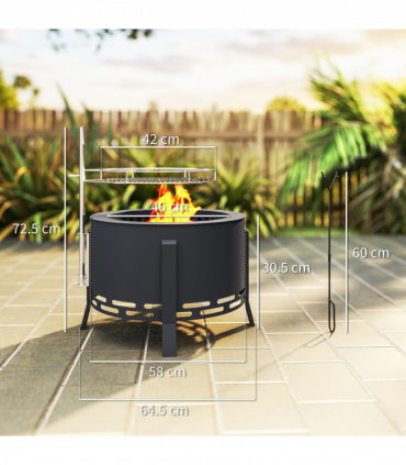 Outsunny Portable Fire Pit, 58 cm Round Firepit with Grill Grate, Black