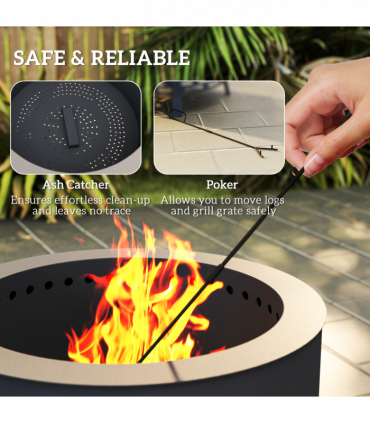 Outsunny Portable Fire Pit, 58 cm Round Firepit with Grill Grate, Black